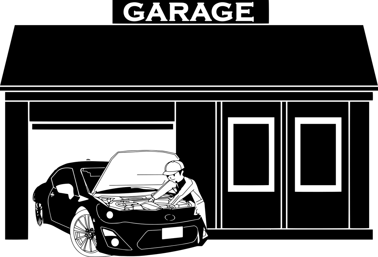 přístřešek s mechanikem